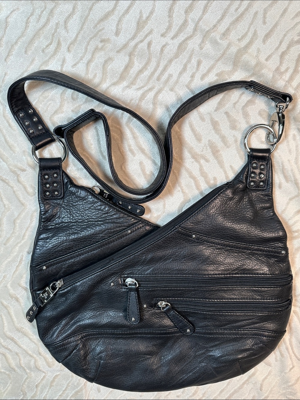 Stone Mountain Black Leather Crossbody Hobo Bag